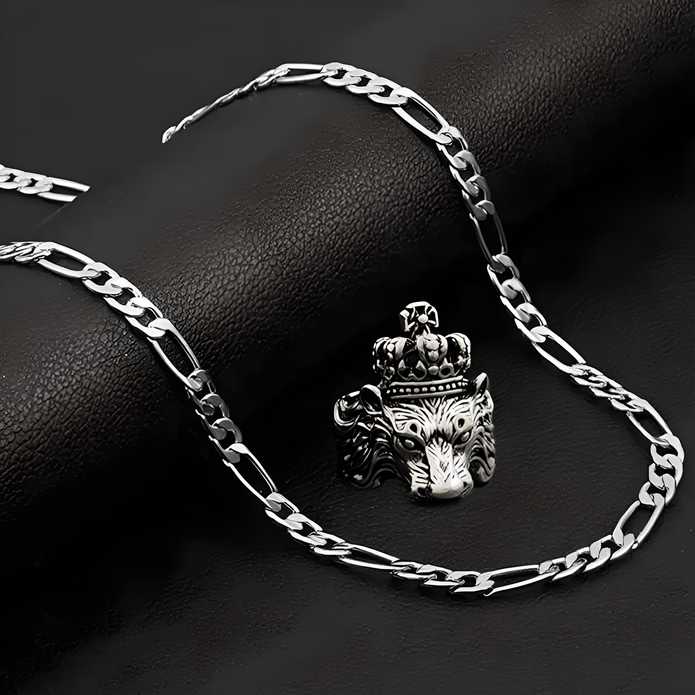 Stainless Steel Rhodium Silver Plated Chain With Finger Ring